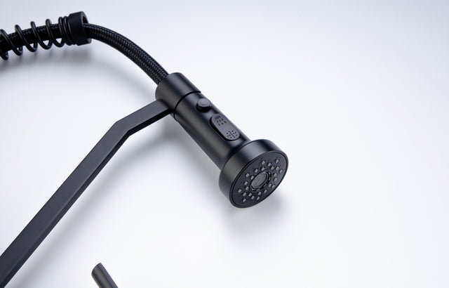 Kitchen Faucet, Kitchen Faucets with Pull Down Sprayer WEWE Sus304 Stainless Steel Matte Black Industrial Single Handle One Hole Or 3 Hole Faucet for Farmhouse Camper Laundry Utility Rv Wet Bar Sinks