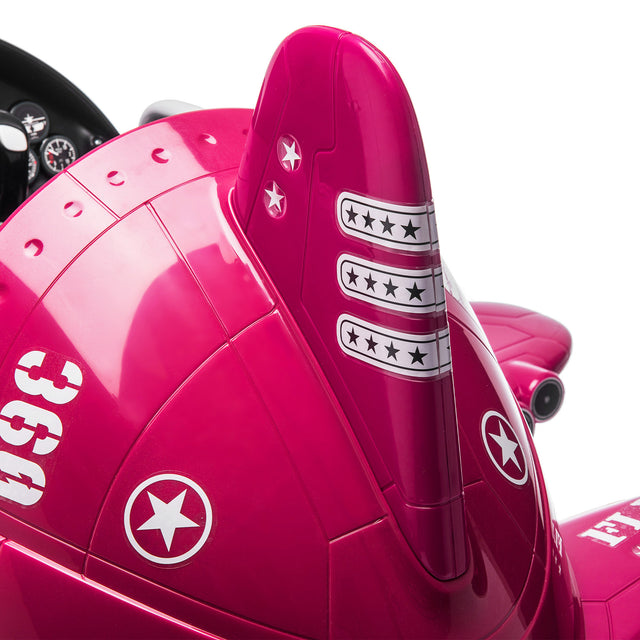12V Electric Kids Ride on Toy Plane with USB, FM, Wind-Driven Propeller, 360-Degree Rotating by 2 Joysticks, Remote Control for Kids 3 to 6, Rose Red