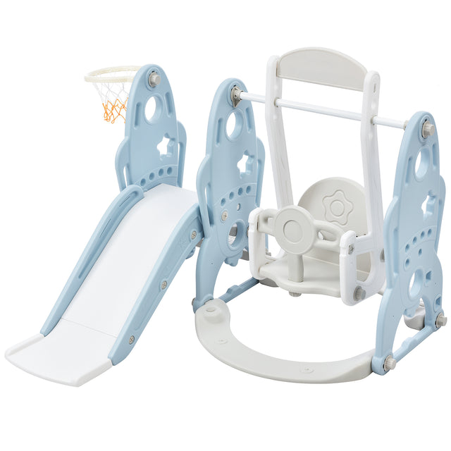Toddler Slide and Swing Set 3 in 1, Kids Playground Climber Swing Playset with Basketball Hoops Freestanding Combination Indoor & Outdoor