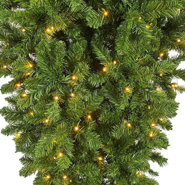 Upside Down Green Christmas Tree, Xmas Tree with LED Warm White Lights, Reinforced Metal Base & Easy Assembly 6ft, w/1,000 Lush Branch Tips, 360 LED Lights X-mas