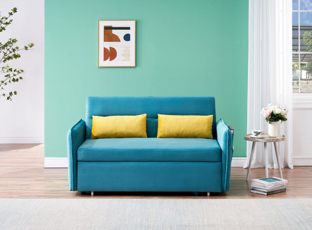 2120 Sofa Pull Out Bed Included Two Pillows 54" Velvet Sofa for Small Spaces Teal