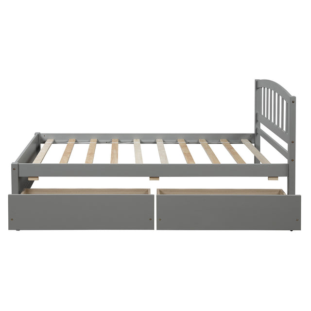 Twin Platform Storage Bed Wood Bed Frame with Two Drawers and Headboard, Gray