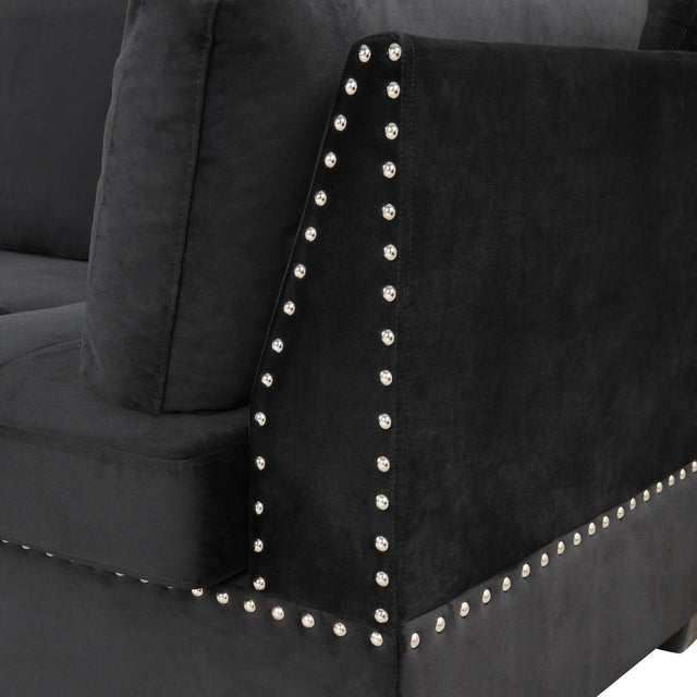 104.5" Reversible Sectional Sofa Space Saving with Storage Ottoman Rivet Ornament L-shape Couch for Small or Large Space Dorm Apartment,Black(旧SG000406AAA)