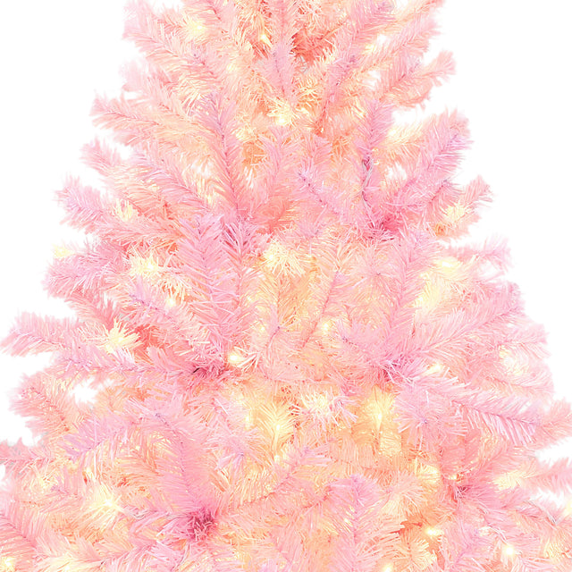 Pre-lit Artificial Christmas 2-Piece Set, Xmas Tree 5FT Pink Christmas Tree with 6 feet Garland X-mas