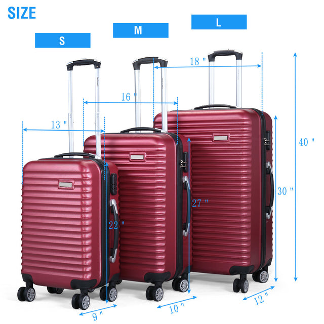 3-Piece Expandable Suitcase with Code Lock, Spinner Carry-On Luggage with 8 Wheels, 20/24/28 Inches, Wine Red