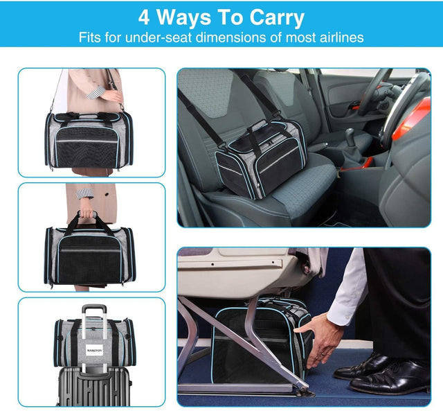 Dog bag Airline Approved Large Soft-Sided Collapsible Pet Travel Carrier for Dog Puppy,Cats,2 Kitty,Portable Dog Travel Carrier with 5 Doors,1 Storage Pockets,Removable Pads Easy to clean up