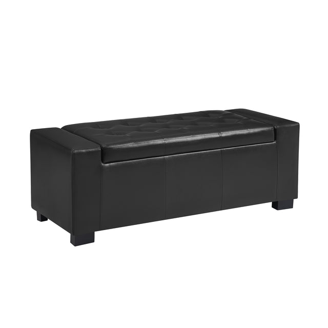 Faux Leather Upholstery Storage  Ottoman Bench Black