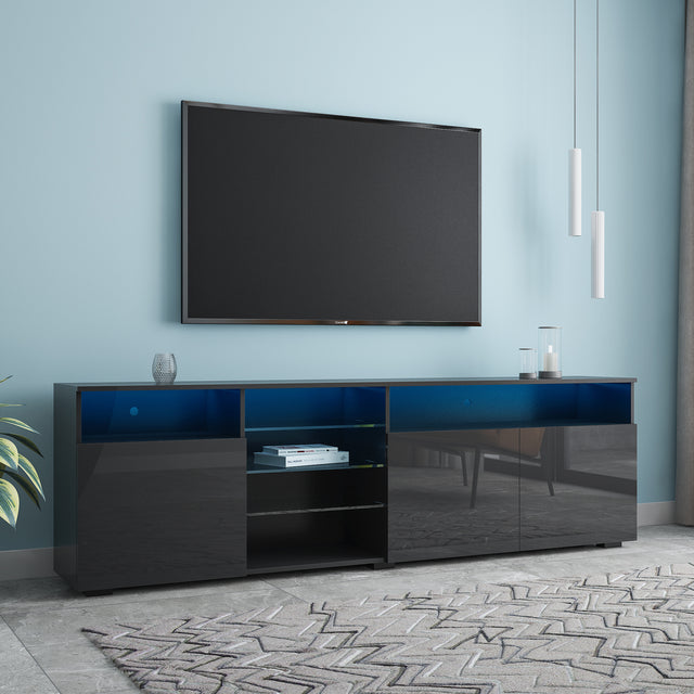 FURNITURE & TV Stand Matte Body High Gloss Doors Modern TV Stand LED,Black