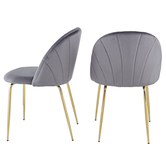 Modern  Grey  dining chair(set of 2 ) with iron tube golden legs, velvet cushions and comfortable backrest,(N.W 10.582 Ibs / 1piece ) suitable for dining room, living room, cafe, simple structure.