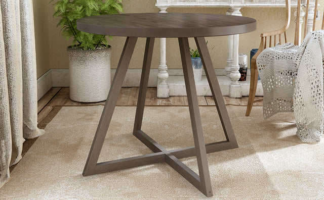 TOPMAX Mid-Century Wood  5-Piece Kitchen Dining Table Set with Round Table, 4 Upholstered Dining Chairs for Small Places, Gray Table + Beige Chair