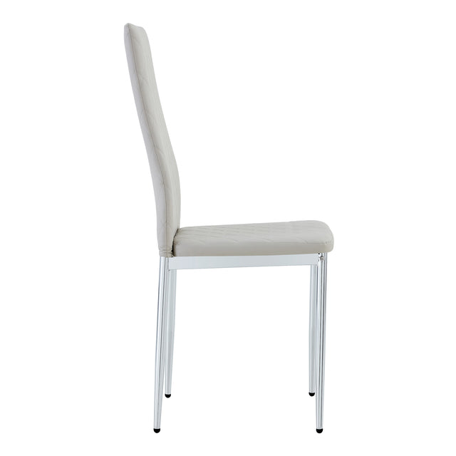 Grid Shaped Armless High Back Dining Chair,2-Piece Set, Office Chair. Applicable to Dining Room, Living Room, Kitchen and Office.Grey Chair and Electroplated Metal Leg