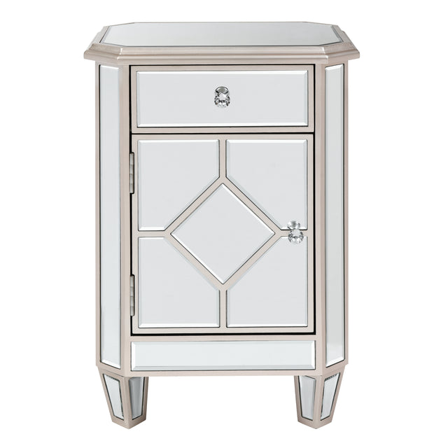 Champagne color mirror single pull single door small side cabinet, multi -function bedside cabinet