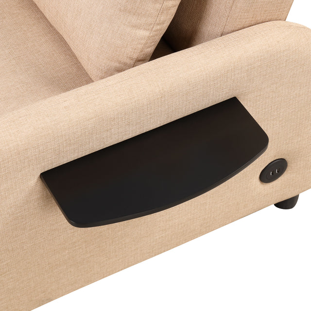 pull out sofa sleeper 3 in 1 with 2 wing table and usb charge for nap line fabric for living room recreation room Beige