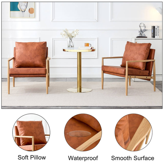 Sofa Chair Set of 2.PU Leather Accent Arm Chair Mid Century Modern Upholstered Armchair with Imitation solid wood color Metal Frame Extra-Thick Padded Backrest and Seat Cushion Sofa Chairs