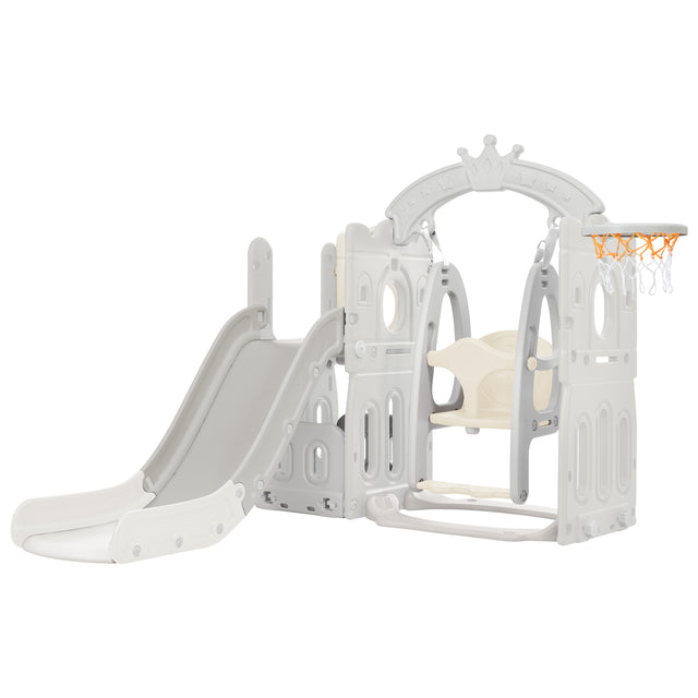 Toddler Slide and Swing Set 5 in 1, Kids Playground Climber Slide Playset with Basketball Hoop Freestanding Combination for Babies Indoor & Outdoor