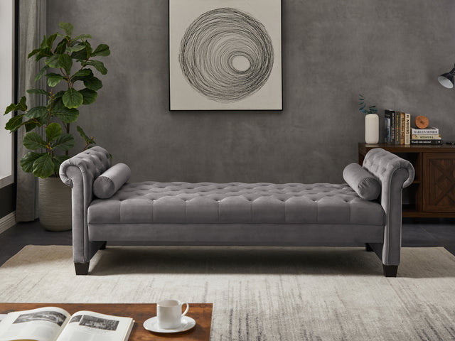 2038   Gray Rectangular Large Sofa Stool