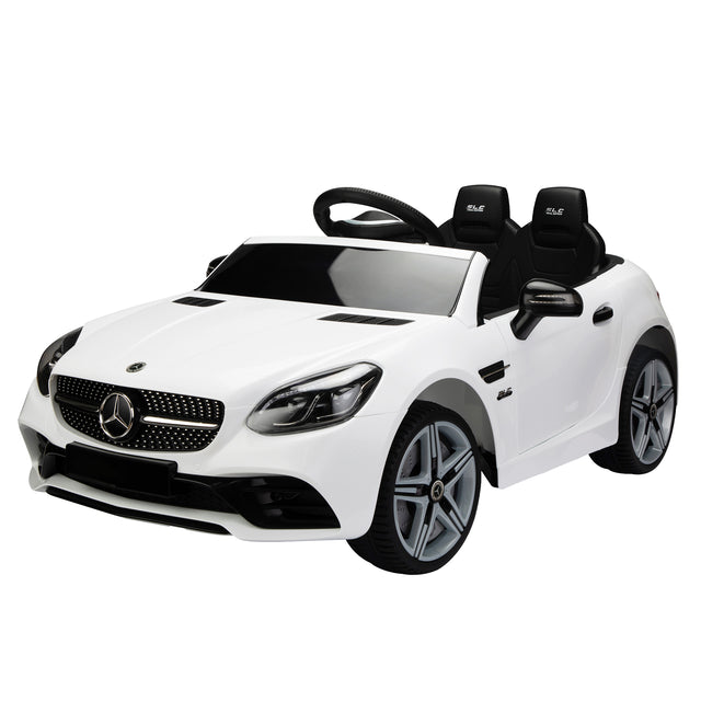 Licensed Benz, 12V kids Ride On Electric Car for Ages 3-6, LED Head Lights, Safe Belt, Double Doors, 2 Speeds, Gift -White