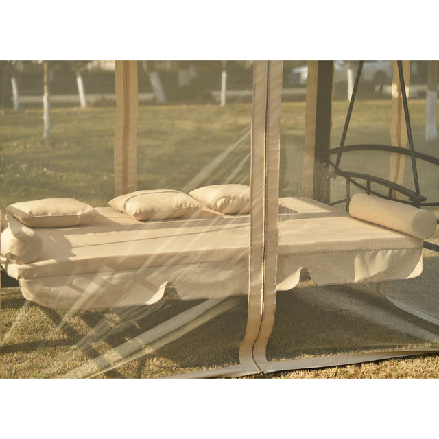 [VIDEO provided] U_STYLE 8.9 Ft. W x 5.9 Ft. D Outdoor Gazebo with Convertible Swing Bench, Double Roof Soft Canopy Garden Backyard Gazebo with Mosquito Netting Suitable for Lawn, Garden, Backyard