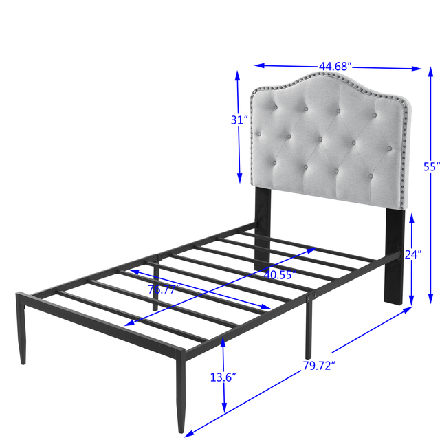 B113 Twin bed, Beautiful headboard with buttons  Strong iron frame with high temperature paint