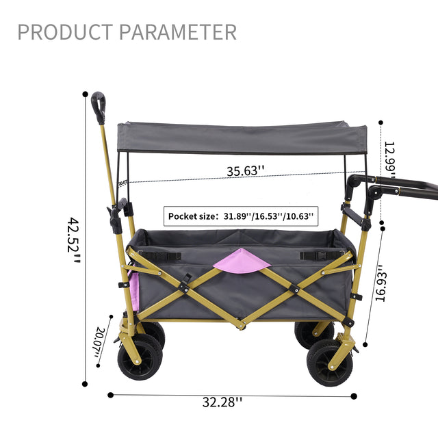 Push & Pull Utility Folding Wagon with Removable Canopy