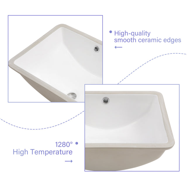 Bathroom Sink Rectangle Deep Bowl Pure White Porcelain Ceramic Lavatory Vanity Sink Basin with Overflow