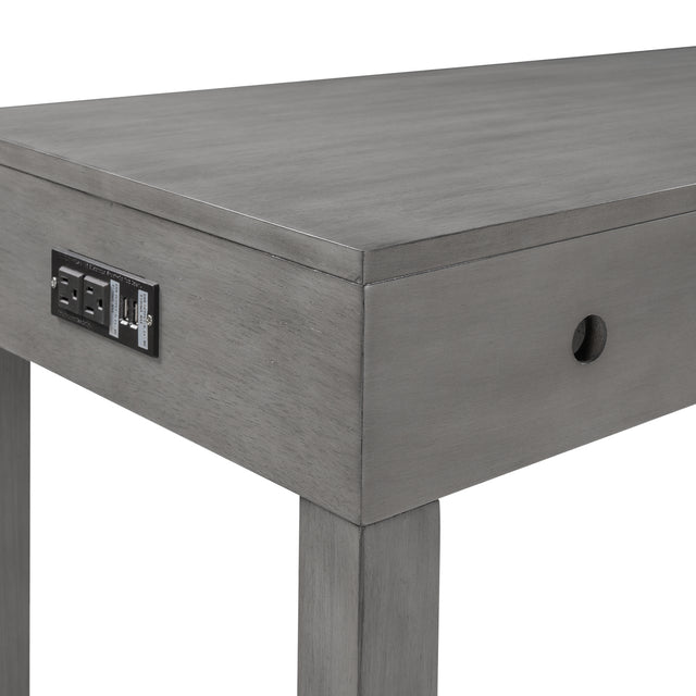 TOPMAX 4-Piece Counter Height Table Set with Socket and Fabric Padded Stools, Gray