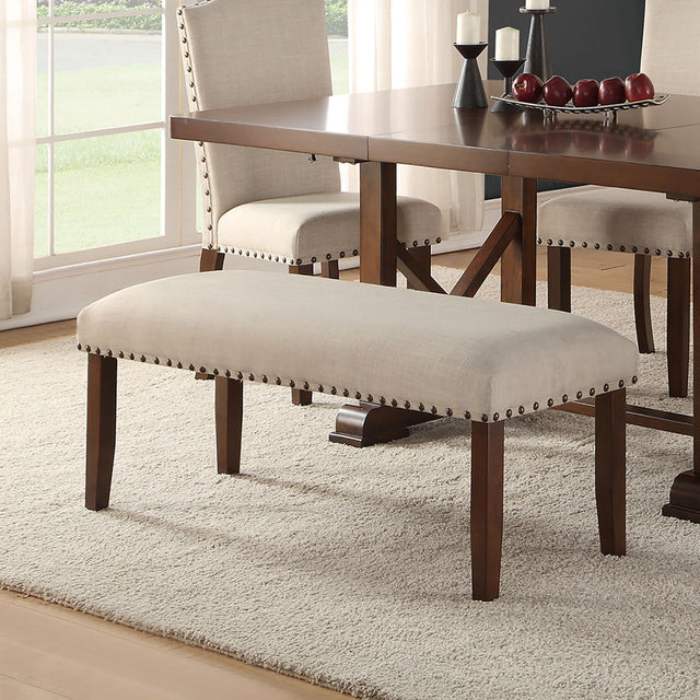 Upholstered Cream Cushion Dining Bench, Cherry Brown