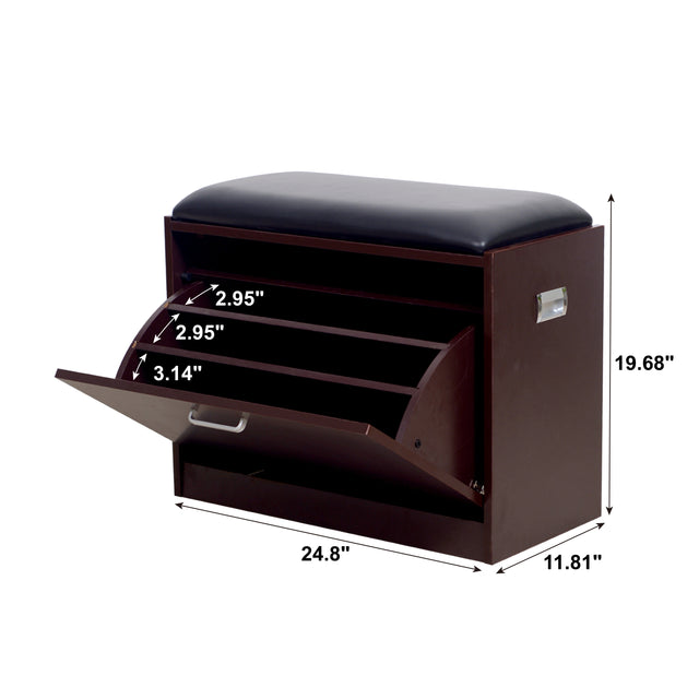 Living room shoe bench with PU seat,small size shoe cabinet,brown finish