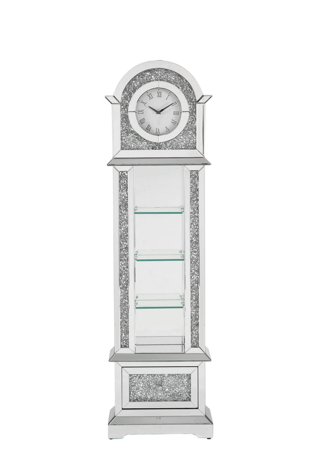 ACME Noralie GRANDFATHER CLOCK W/LED Mirrored & Faux Diamonds AC00352