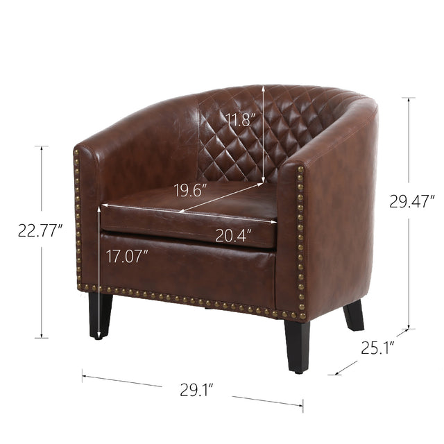 COOLMORE accent Barrel chair living room chair with nailheads and solid wood legs  Brown pu leather