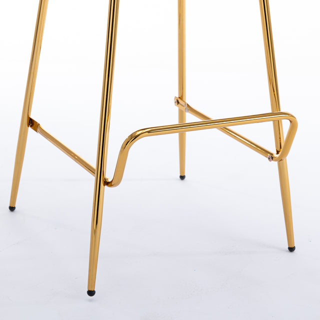 Bar Stool Set of 2, Luxury Velvet  High Bar Stool with Metal Legs and Soft Back, Pub Stool Chairs Armless Modern Kitchen High Dining Chairs with Metal Legs, Camel