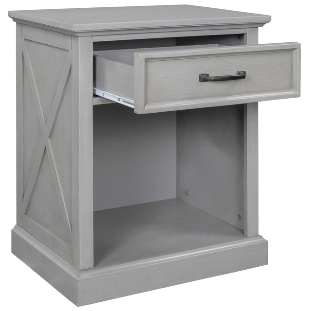 Old Paint Style Modern Wooden Nightstand with Drawers Storage for Living Room/Bedroom, Gray