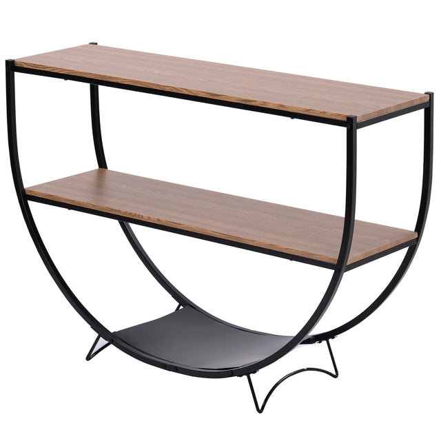 TREXM Rustic Industrial Design Demilune Shape Textured Metal Distressed Wood Console Table (Brown)