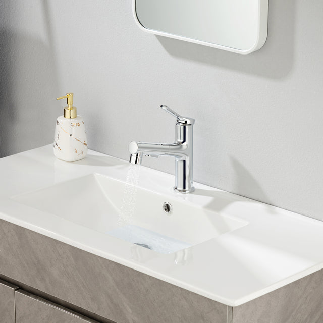 Single Hole Bathroom Faucet with Pull Out Sprayer, Dual Spray Modes, Solid Brass Polished Chrome Bathroom Faucet for Sink, Modern One Handle Bath Vanity Faucet with Face Basin Mixer Tap\\nVisit the YI