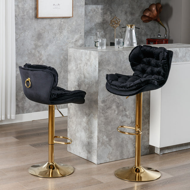 A&A Furniture,Swivel Bar Stools Set of 2, Velvet Counter Height Adjustable Barstools, Dining Bar Chairs Upholstered Modern Bar Stool for Kitchen Island, Cafe, Bar Counter, Dining Room（Black)