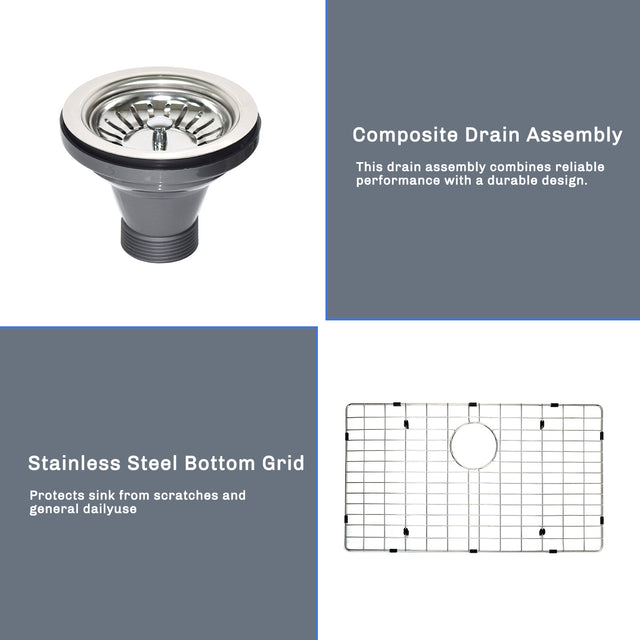 27" L X 18" W Undermount Kitchen Sink With Sink Grid
