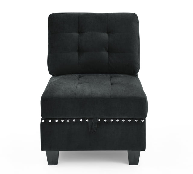 L shape Modular Sectional Sofa，DIY Combination，includes Three Single Chair and Three Corner ，Black Velvet.