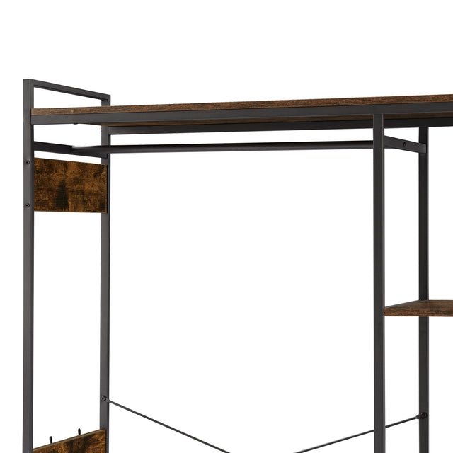 JHX Organized Garment Rack with Storage, Free-Standing Closet System with Open Shelves and Hanging Rod(Rustic Brown,45.3’’w x 15.75’’d x 70.08’’h).