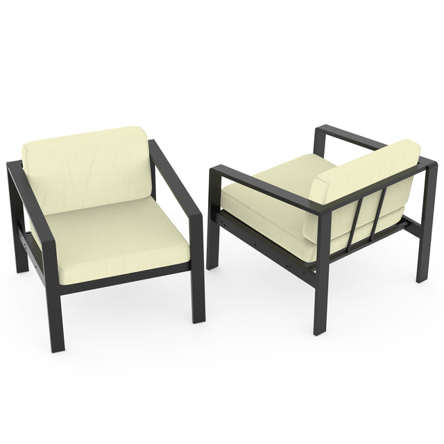 Outdoor Patio Furniture Single Armchair with Cushions in stripe for Restaurant Outdoor courtyard Garden Open-air balcony Poolside,Black aluminum fram,Modern Design