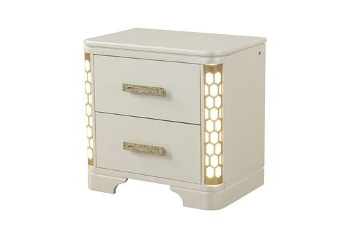 Jasmine King 6 Pc Unique LED Vanity Bedroom Set made with Wood in Beige