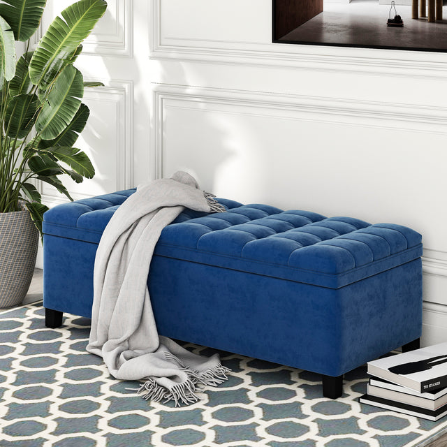 U-stye Upholstered Flip Top Storage Bench with Button Tufted Top
