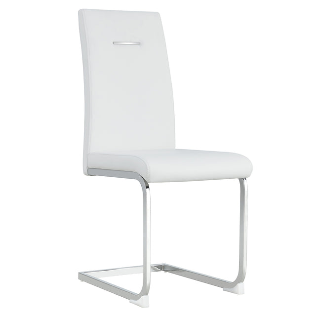 Modern Dining Chairs, PU Faux Leather High Back Upholstered Side Chair，for Dining Room Kitchen Vanity Patio Club Guest Office Chair (Set of 4) (White+PU Leather)