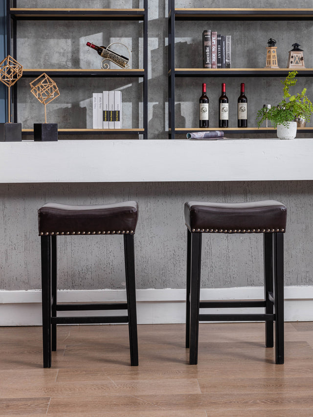 A&A Furniture,Counter Height 29" Bar Stools for Kitchen Counter Backless Faux Leather Stools Farmhouse Island Chairs (29 Inch, Brown, Set of 2)