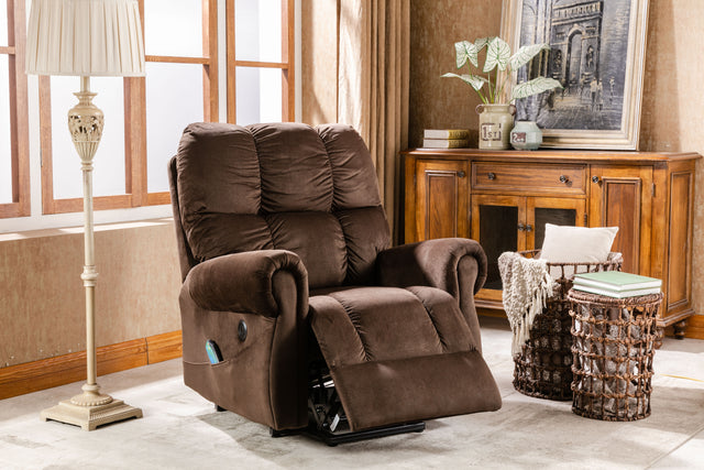 Electric lift recliner with heat therapy and massage, suitable for the elderly, heavy recliner, with modern padded arms and back, chocolate color