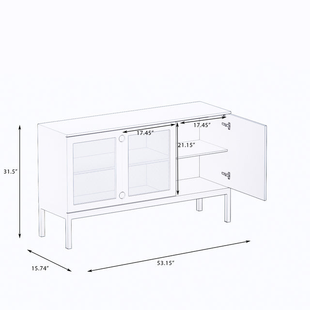 Dining sideboard with 2 glass doors in a semi-circular slot