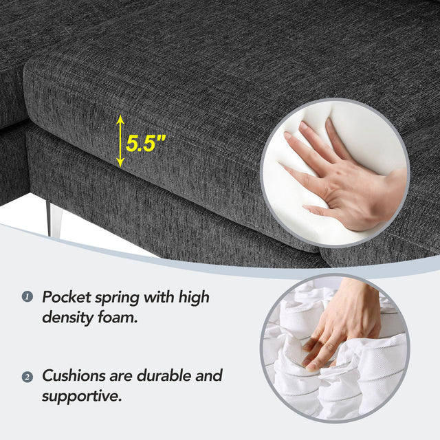 [VIDEO provided] [New]86" Convertible Sectional Sofa, Modern Chenille Fabric Sectional Sofa,  L-Shaped Couch 3-Seat Sofa Sectional with Reversible Chaise (2 Pillows)