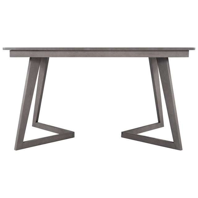 TOPMAX 5-Piece Dining Set, Wood Rectangular Table with 4 Linen Fabric Chairs, Gray