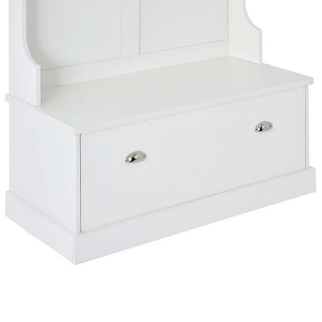 ON-TREND Hall Tree with 4 Hooks, Coat Hanger, Entryway Bench, Storage Bench, 3-in-1 Design, for Livingroom, Hallway (white)