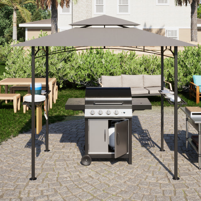 8x 5 FT Grill Gazebo Grill Canopy Double Tiered BBQ Gazebo Outdoor BBQ Canopy, Gray