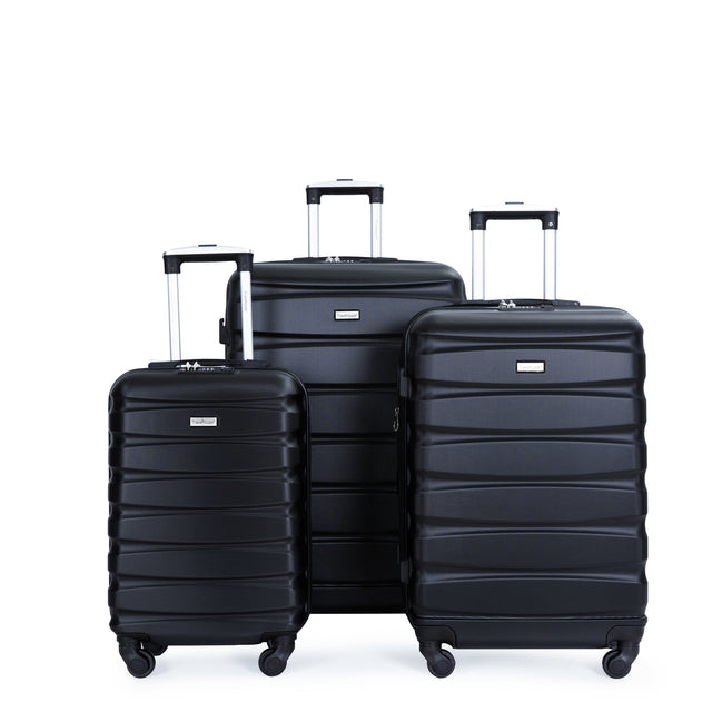 Expandable 3 Piece Luggage Sets ABS Lightweight Suitcase with Two Hooks, Spinner Wheels, TSA Lock, (20/24/28) Black
